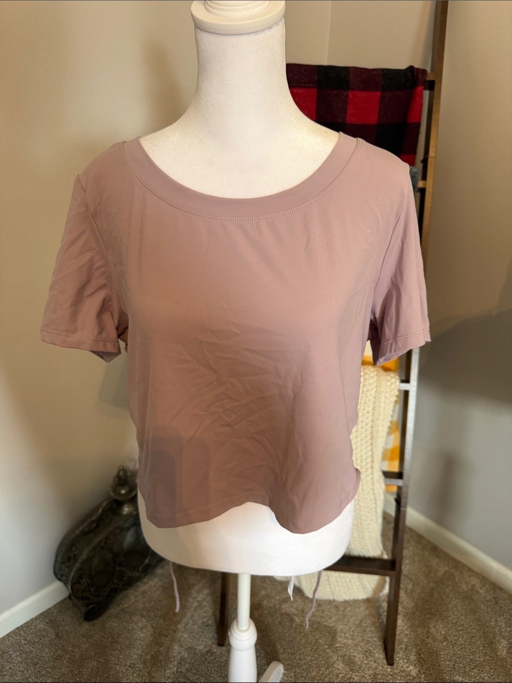 Short Sleeve Crop Top in Mauve - Women's Scoop Neck